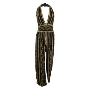 Sho Women's Plunging Chain-Print Jumpsuit - Gold Chain